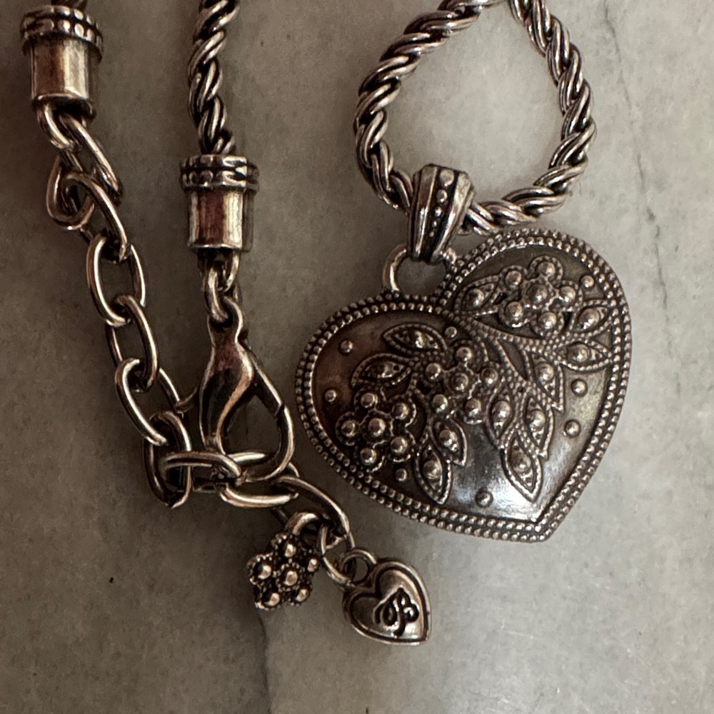 Brighton Silver Heart Necklace with Floral Design - Picture 5 of 7